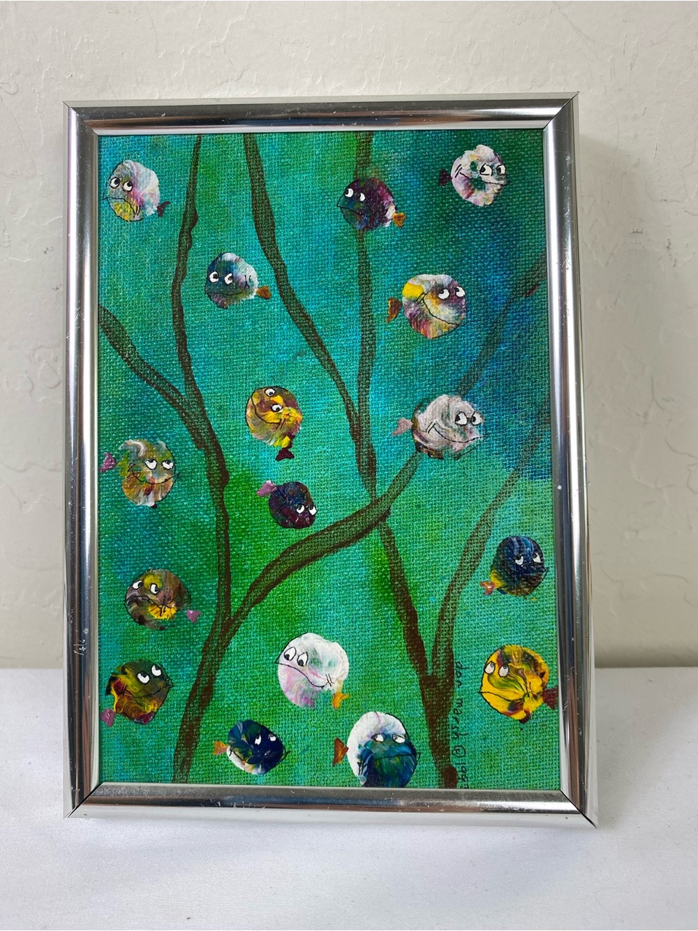 Playful Teal Fish original Art by Don Marsh signed Whimsical